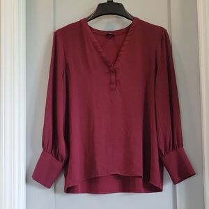 Ann Taylor Deep Red V-Neck Blouse